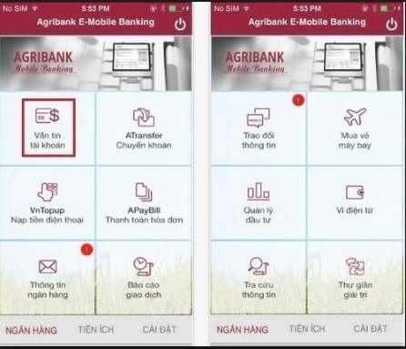 kiểm tra số dư thông tin tài khoản Agribank
